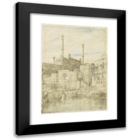 Marius Bauer 11x14 Black Modern Framed Museum Art Print Titled - Ganges at Benares (C. 1877 - C. 1932)