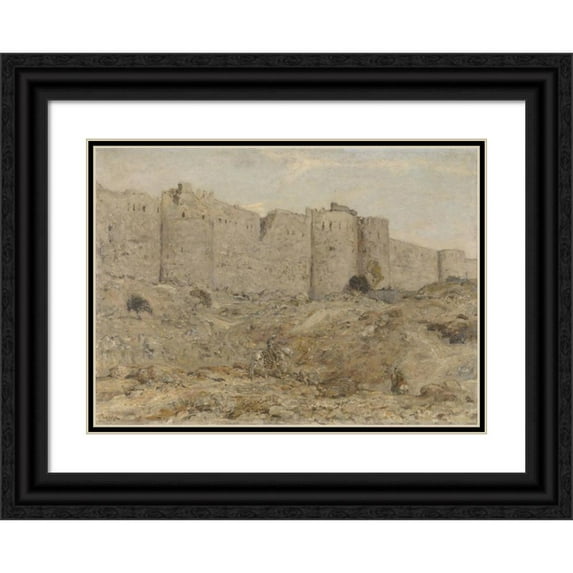 Marius Bauer 14x11 Black Ornate Wood Framed Double Matted Museum Art Print Titled: City Wall in India (1898 - 1900)