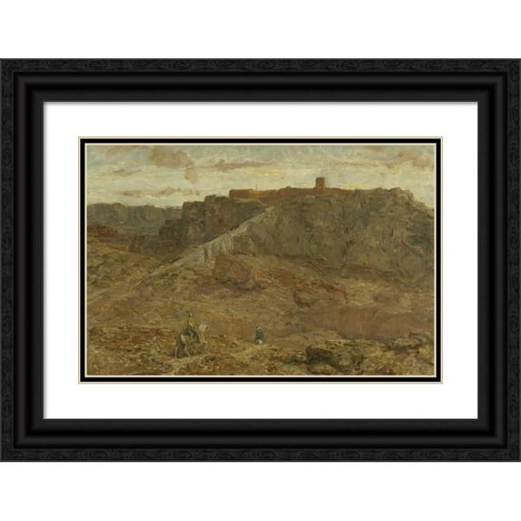 Marius Bauer 14x11 Black Ornate Wood Framed Double Matted Museum Art Print Titled: Mountainous Landscape in Egypt (1880 - 1922)