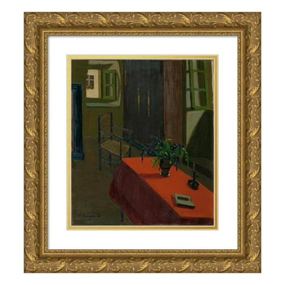 Marius Borgeaud 15x17 Gold Ornate Wood Frame and Double Matted Museum Art Print Titled - Red Table with Wisteria (1920)