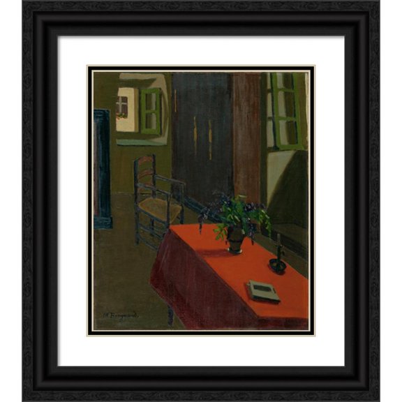 Marius Borgeaud 20x23 Black Ornate Framed Double Matted Museum Art Print Titled: Red Table with Wisteria (1920)