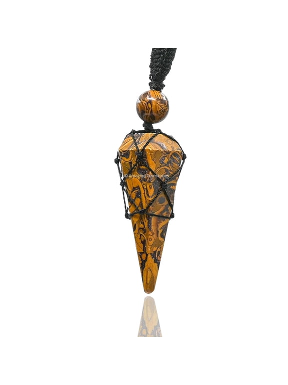 Mariyam Jasper Crystal Stone Holder Necklace Pendulum, Unique Women Men Necklace (Black Macrame)