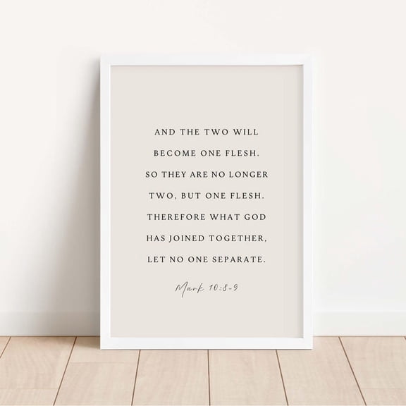 Mark 10 8 9 Wedding Scripture Christian Art, Unframed Paper Print Size 8x12