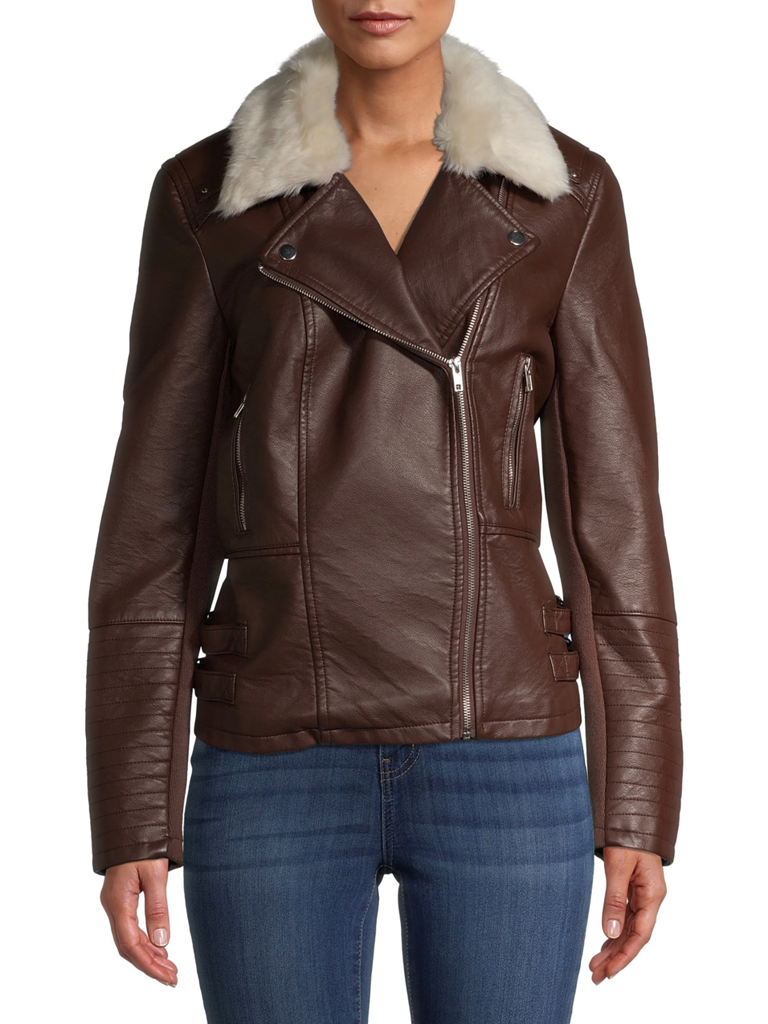 Mark Alan Women’s Faux Leather Moto Jacket with Faux Fur Collar ...
