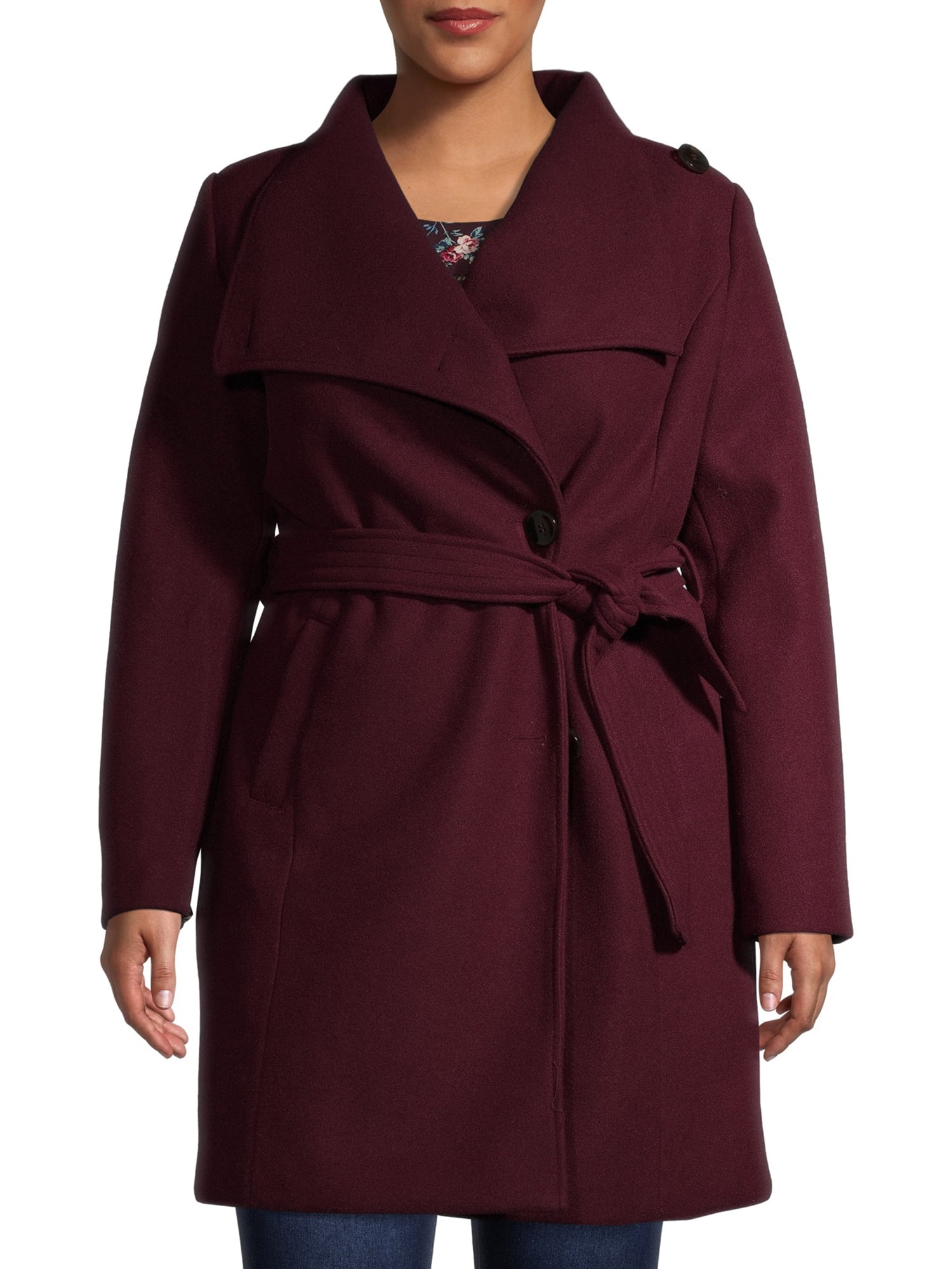 Mark Alan Women s Plus Size Asymmetrical Belted Wrap Coat Walmart