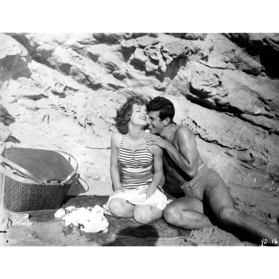 Mark Damon and a woman at the beach Photo Print (8 x 10)