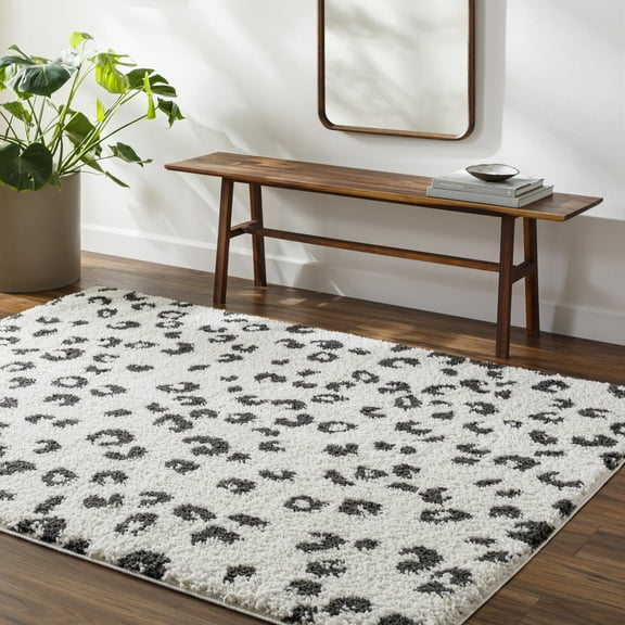 Mark&Day Animal Print Rugs, 5x7 Mycal Modern Shag Cheetah Leopard Medium Gray/Cream Area Rug, Ivory Black Carpet for Living Room, Bedroom or Kitchen (5'3" x 7')