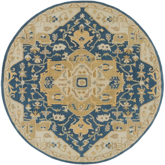 Mark&Day Wool Rugs, 10ft Round Roblin Traditional Navy Area Rug, Blue Ivory Beige Carpet for Living Room, Bedroom or Kitchen (9'9" Round)