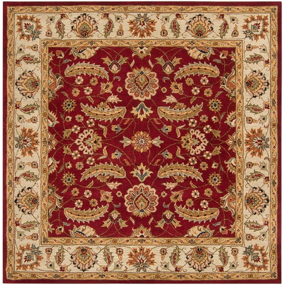 Mark&Day Wool Rugs, 10x10 Cochrane Traditional Dark Red Square Area Rug, Red Beige Orange Carpet for Living Room, Bedroom or Kitchen (9'9" Square)