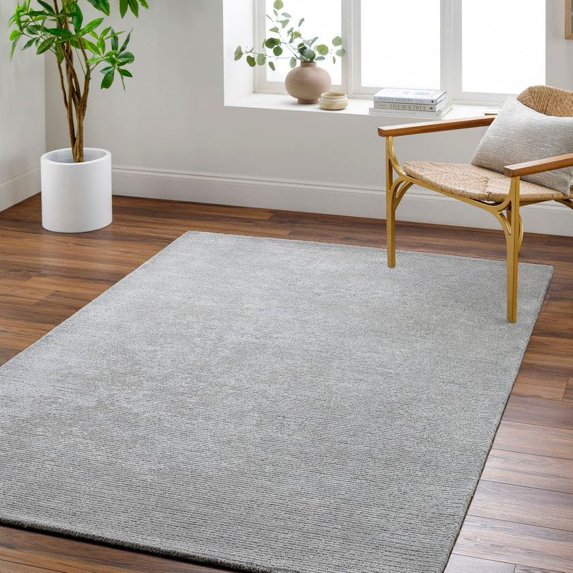 Mark&Day Area Rugs, 10x10 Jett Solid and Border Light Gray Square Area Rug, Grey Carpet for Living Room, Bedroom or Kitchen (10' Square)
