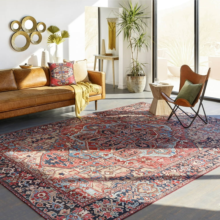 Mark Day Manche Traditional 10 Square Area Rug in Bright Red Navy Wheat Ice Blue Green Ivory Walmart