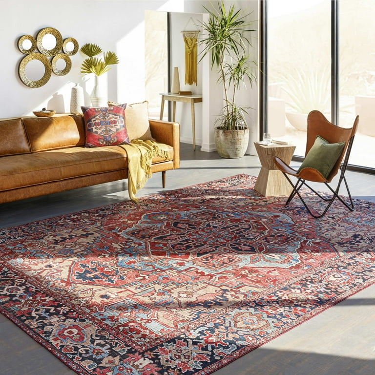 Mark&Day Area Rugs, 10x13 Manche Traditional Bright Red Navy Wheat Ice Blue  Grass Green Ivory Area Rug (10' x 13')