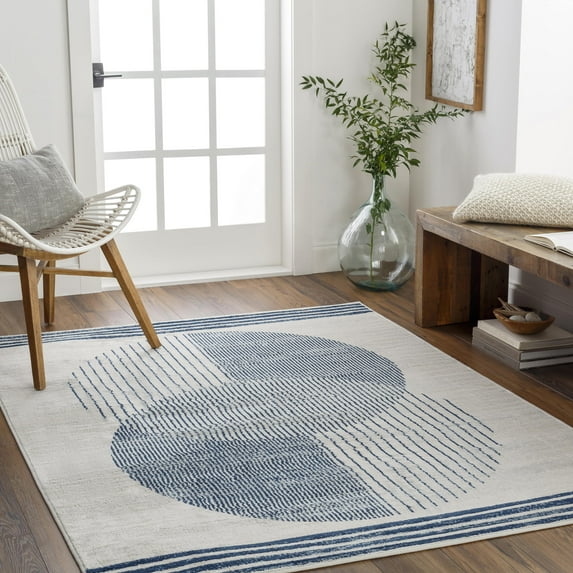 Mark&Day Area Rugs, 10x14 Lakin Modern Navy Blue Area Rug, Cream Dark Blue Light Slate Carpet for Living Room, Bedroom or Kitchen (9'10" x 14')