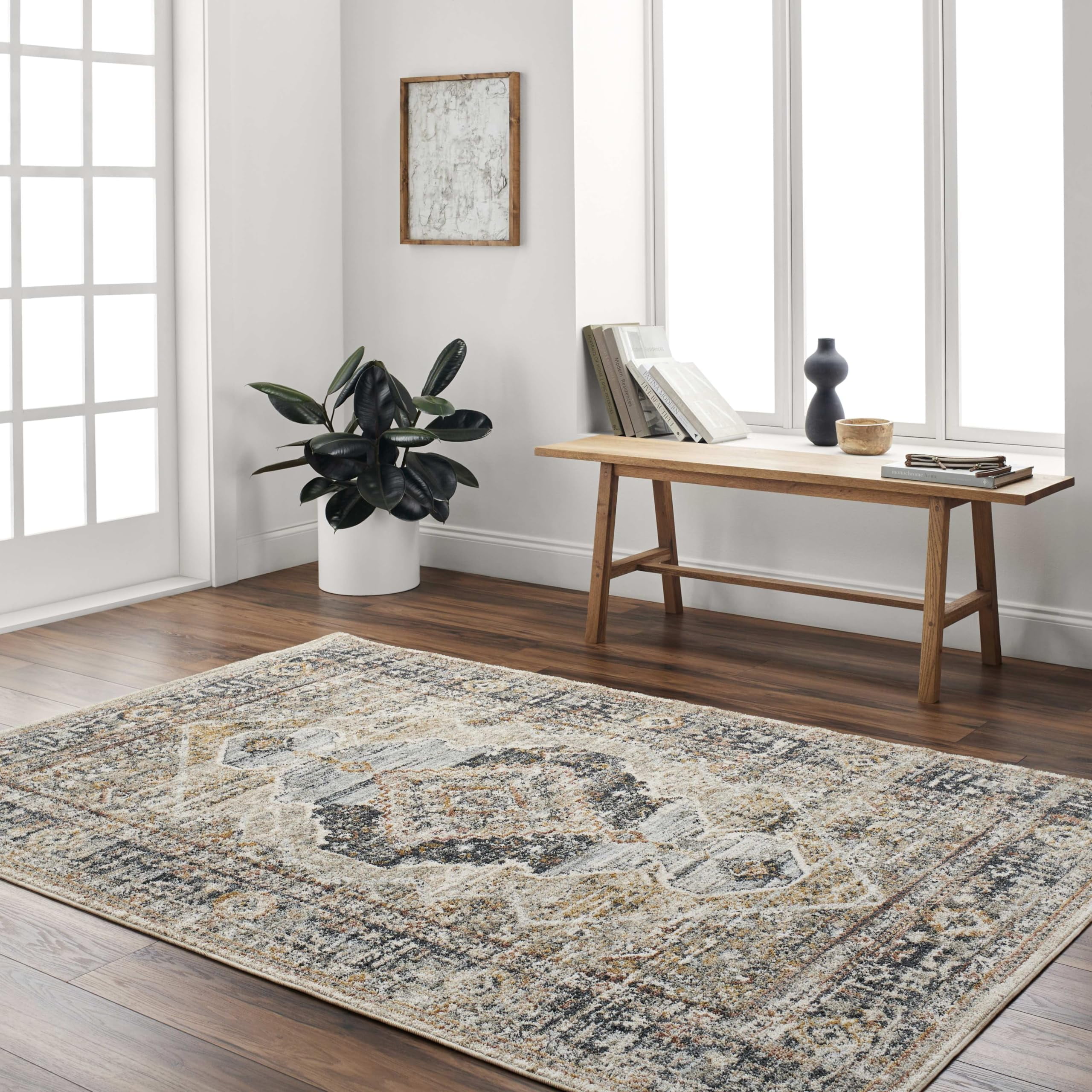 Mandee Traditional Navy and Pale Blue Synthetic Fur Area Rug, 10' x 14'
