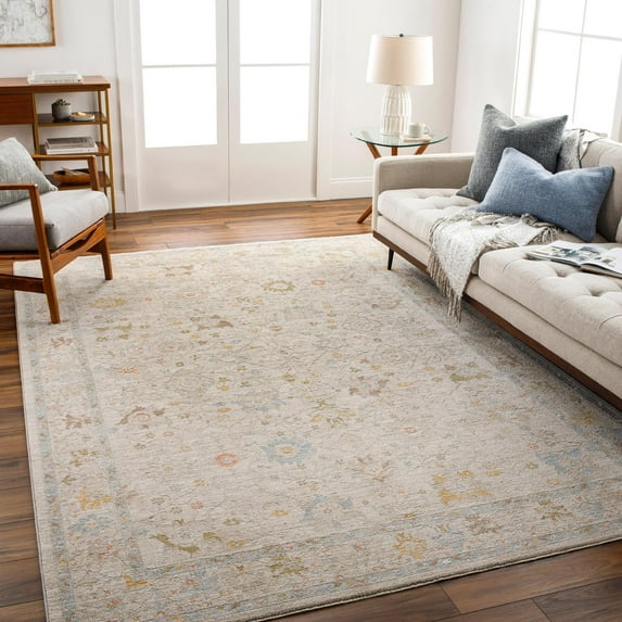 Mark&Day Area Rugs, 3x10 Atlantic Traditional Cream Runner Area Rug, Beige Orange Blue Carpet for Hallway, Kitchen, Bedroom or Living Room (2'7" x 10' Runner)