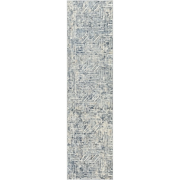 Mark&Day Area Rugs, 2x10 Rathbun Modern Navy Runner Area Rug, Slate Ivory Dark Blue Carpet for Hallway, Kitchen, Bedroom or Living Room (2'6" x 10' Runner)