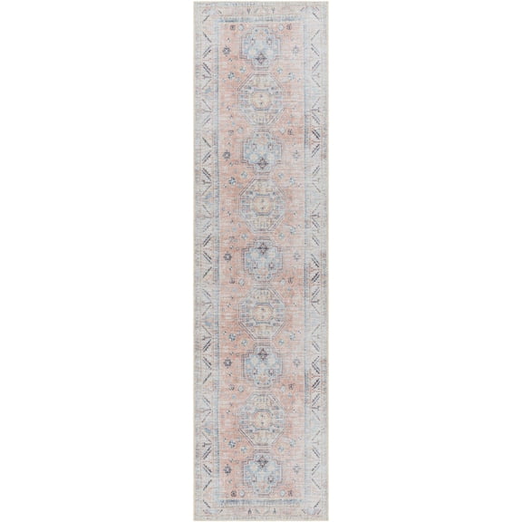 Mark&Day Area Rugs, 3x10 Stafford Traditional Peach Runner Area Rug, Orange Blue White Carpet for Hallway, Kitchen, Bedroom or Living Room (2'7" x 10' Runner)
