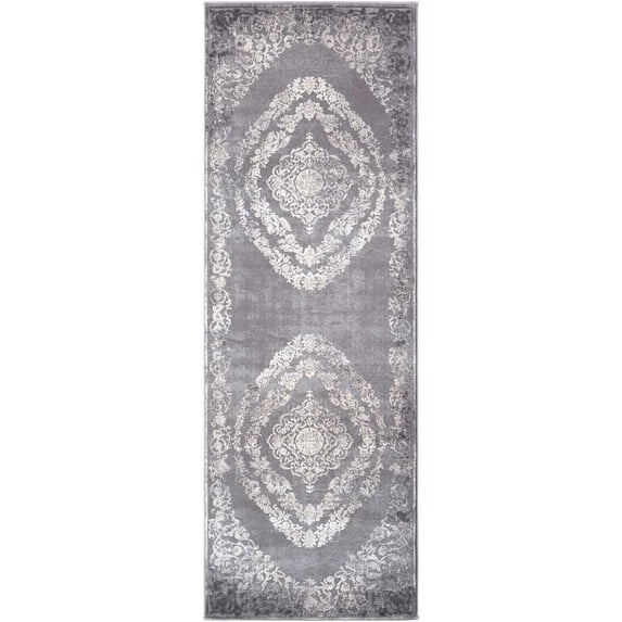 Mark&Day Area Rugs, 3x12 Nantes Traditional Gray Runner Area Rug, Grey White Carpet for Hallway, Kitchen, Bedroom or Living Room (2'7" x 12' Runner)