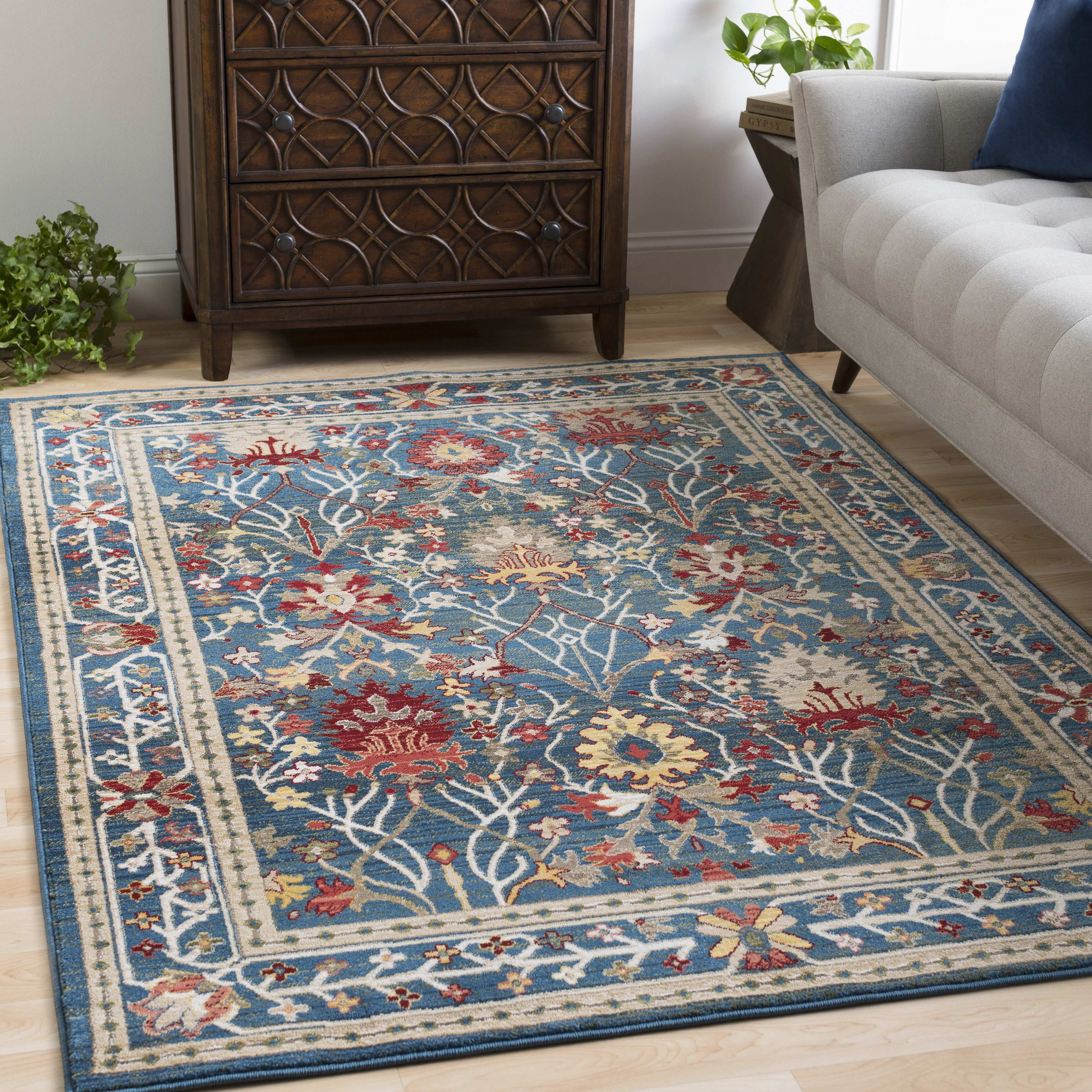 Hand-Knotted Red and Blue Synthetic Fur Square Rug