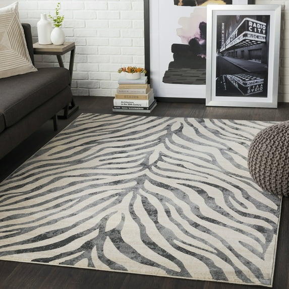 Mark&Day Animal Print Rugs, 2x3 Chambery Modern Zebra Tiger Charcoal Area Rug, Brown White Beige Carpet for Living Room, Bedroom or Kitchen (2' x 3')