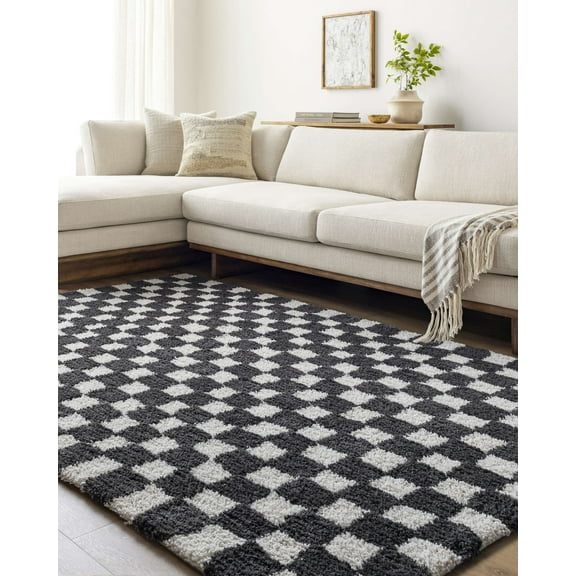 Mark&Day Area Rugs, 2x3 Donnisha Modern Light Silver/Black Checkered Rug, Black White Carpet for Living Room, Bedroom or Kitchen (2' x 3')