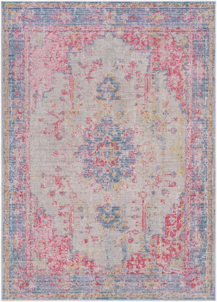Everly 2' x 2'11" Blue and Pink Synthetic Fur Area Rug