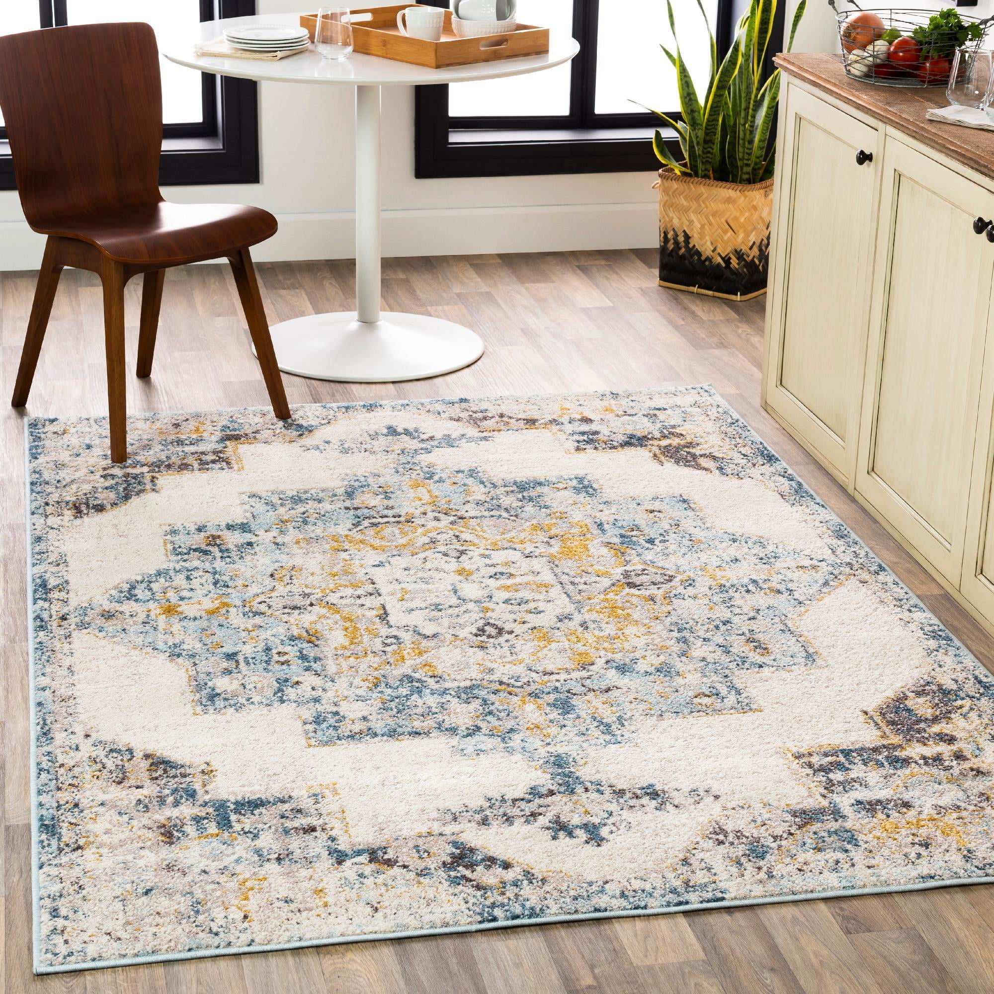 Sky Blue and Beige Synthetic Fur Hand-knotted 2' x 3' Rug