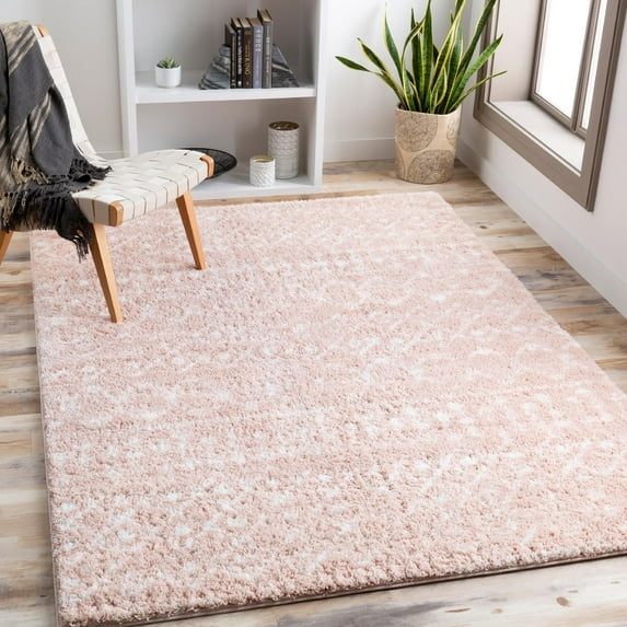 Mark&Day Area Rugs, 2x3 Huizen Global Shag Blush Area Rug, Pink White Carpet for Living Room, Bedroom or Kitchen (2' x 3')