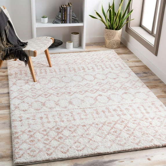 Mark&Day Area Rugs, 2x3 Huizen Global Shag Pale Pink Area Rug, Pink White Grey Carpet for Living Room, Bedroom or Kitchen (2' x 3')