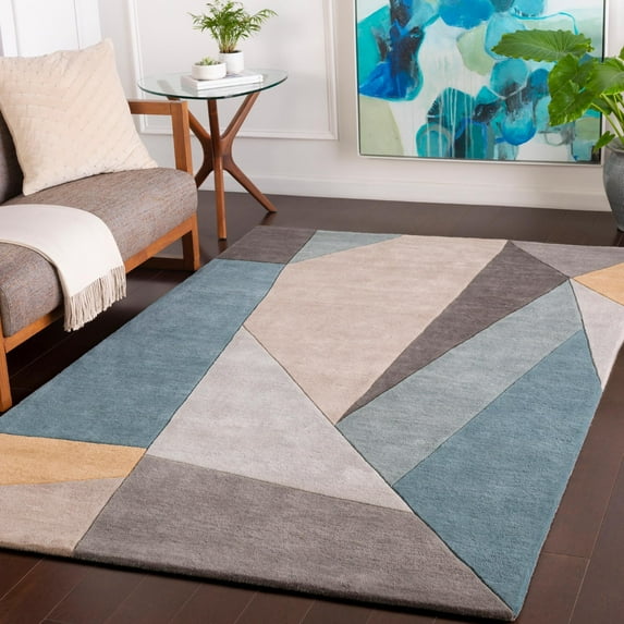 Mark&Day Wool Rugs, 2x3 Lollum Modern Teal Area Rug, Blue Brown Cream Carpet for Living Room, Bedroom or Kitchen (2' x 3')