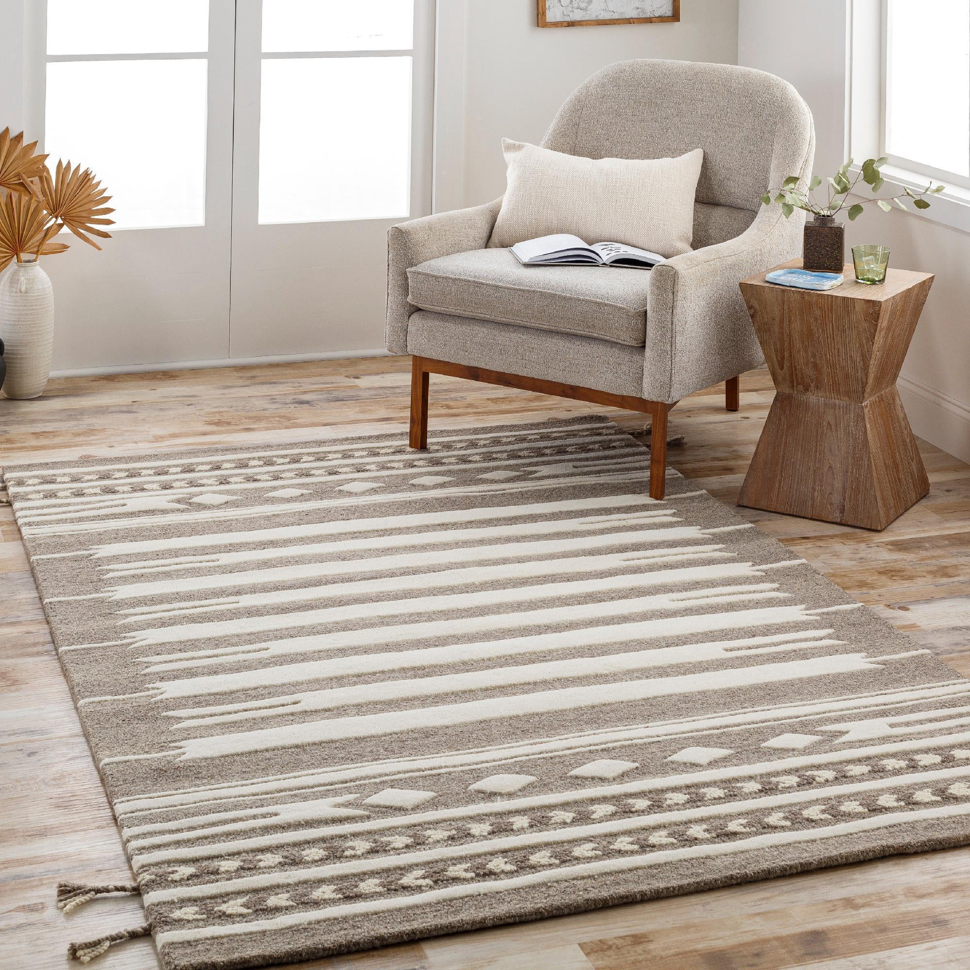 Mark&Day Wool Rugs, 2x3 Ogden Dunes Global Taupe Area Rug, Oatmeal Dark ...