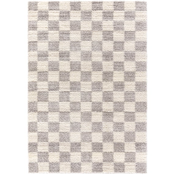 Mark&Day Area Rugs, 2x3 Yaakov Modern Shag Light Gray Checkered Rug, Grey Silver Carpet for Living Room, Bedroom or Kitchen (2' x 2'11")