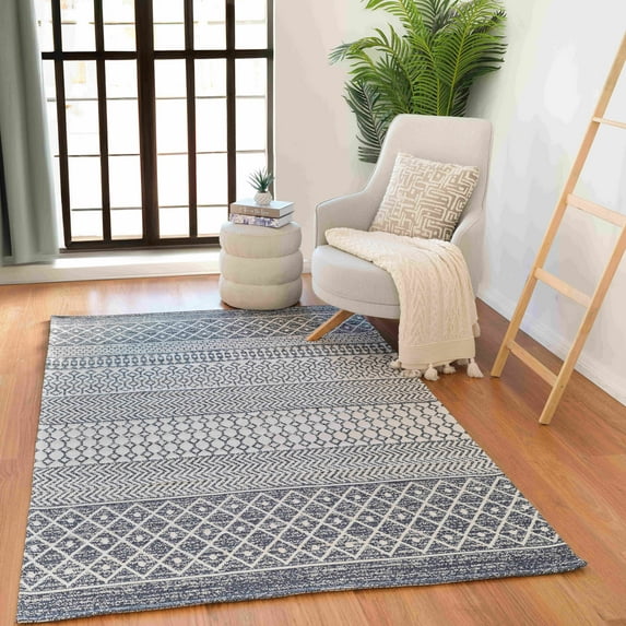 Mark&Day Area Rugs, 2x4 Aigle Global Denim Area Rug, Blue Grey Carpet for Living Room, Bedroom or Kitchen (2'2" x 3'9")