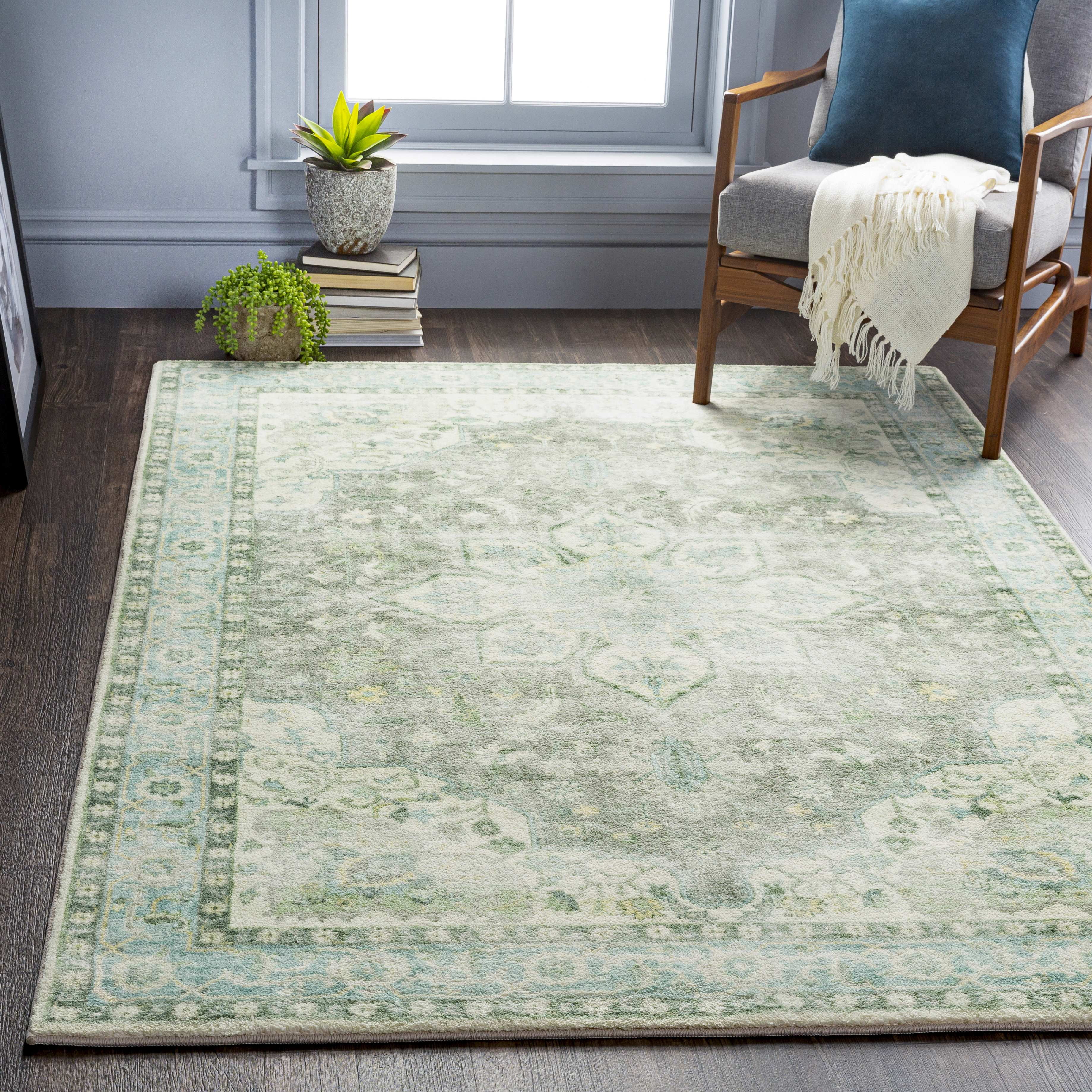 Heiereind Sage and Gray Hand-Knotted Oval Area Rug