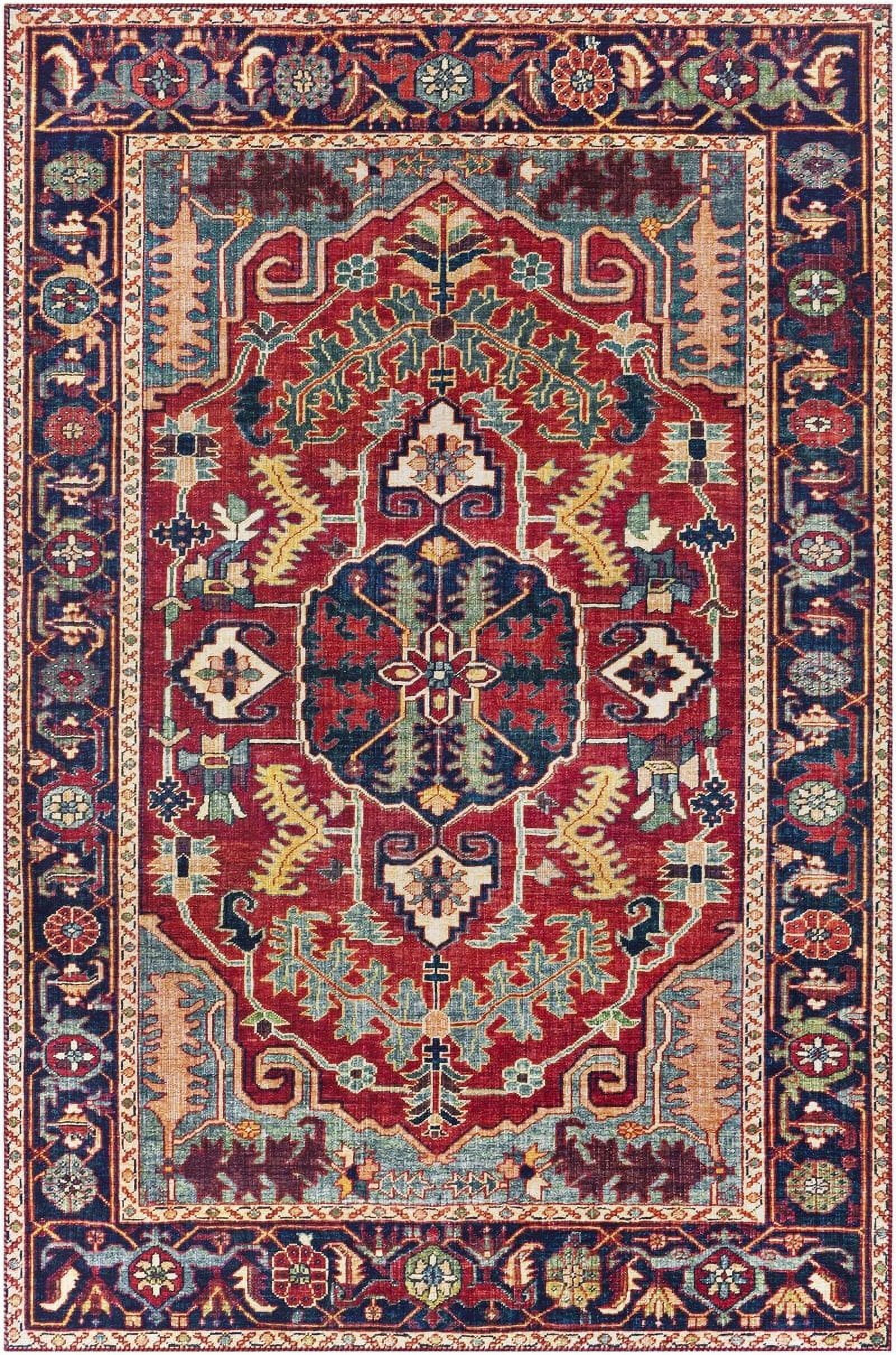 Lith Traditional Bright Red Synthetic Fur Rectangular Area Rug 2'3" x 3'9"