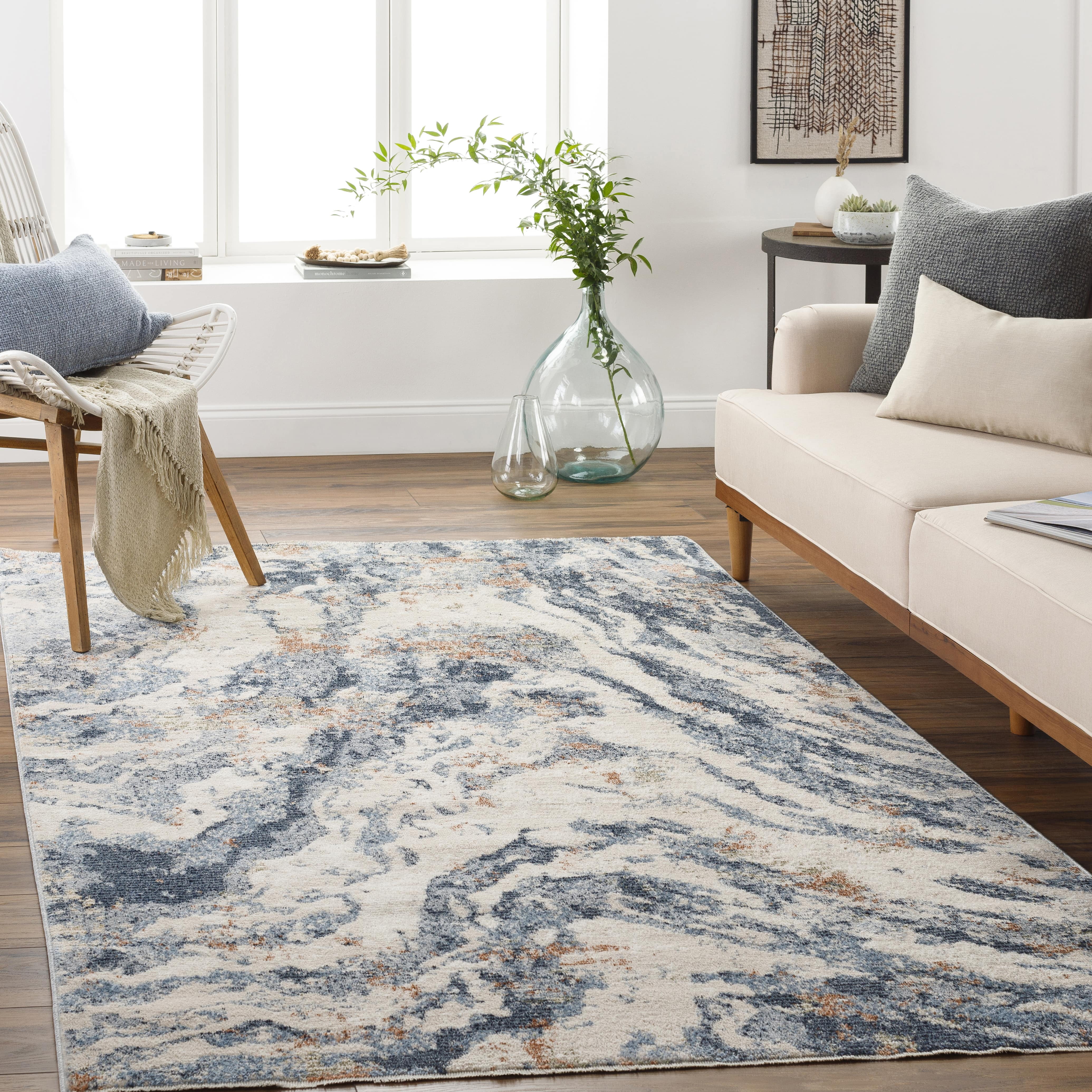 Randalia Navy and Beige Wool Blend Area Rug 2'3" x 3'9"