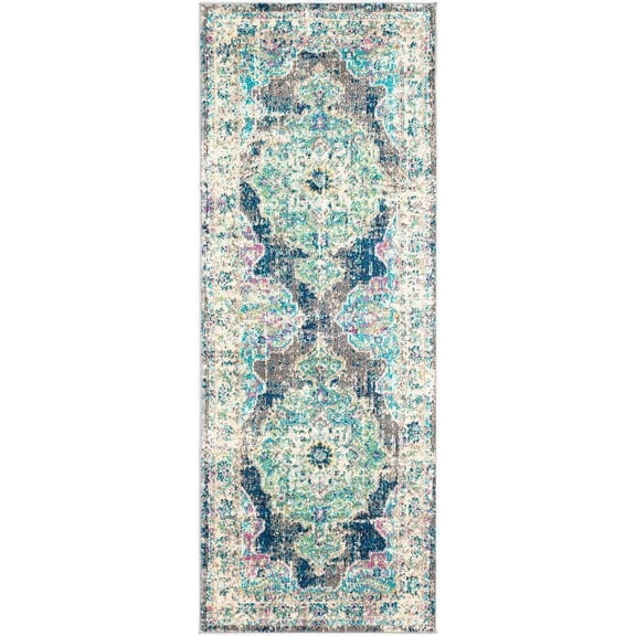 Mark&Day Area Rugs, 3x7 Aria Traditional Navy Runner Area Rug, Blue White Carpet for Hallway, Kitchen, Bedroom or Living Room (2'7" x 7'3" Runner)