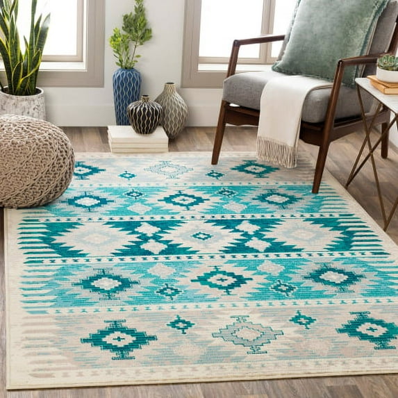 Mark&Day Area Rugs, 2x7 Arizona Rustic Aqua Runner Area Rug (2'2" x 7'7")