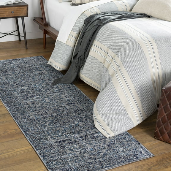 Mark&Day Area Rugs, 3x7 Emma Traditional Navy Runner Area Rug, Blue White Carpet for Hallway, Kitchen, Bedroom or Living Room (2'7" x 7'3" Runner)