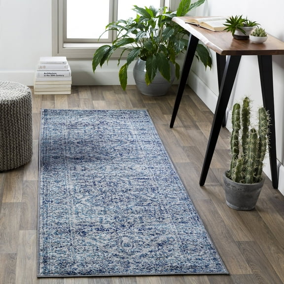 Mark&Day Area Rugs, 3x7 Emma Traditional Sky Blue Runner Area Rug, Blue White Carpet for Hallway, Kitchen, Bedroom or Living Room (2'7" x 7'3" Runner)