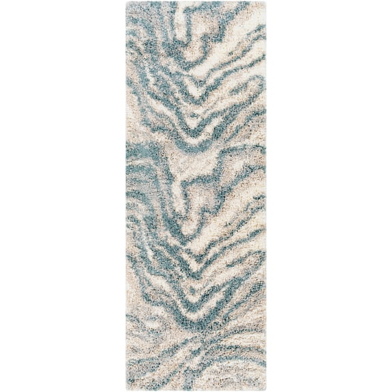 Mark&Day Area Rugs, 3x7 La Grange Modern Shag Aqua Runner Area Rug, Blue Grey Beige Carpet for Hallway, Kitchen, Bedroom or Living Room (2'7" x 7'3" Runner)