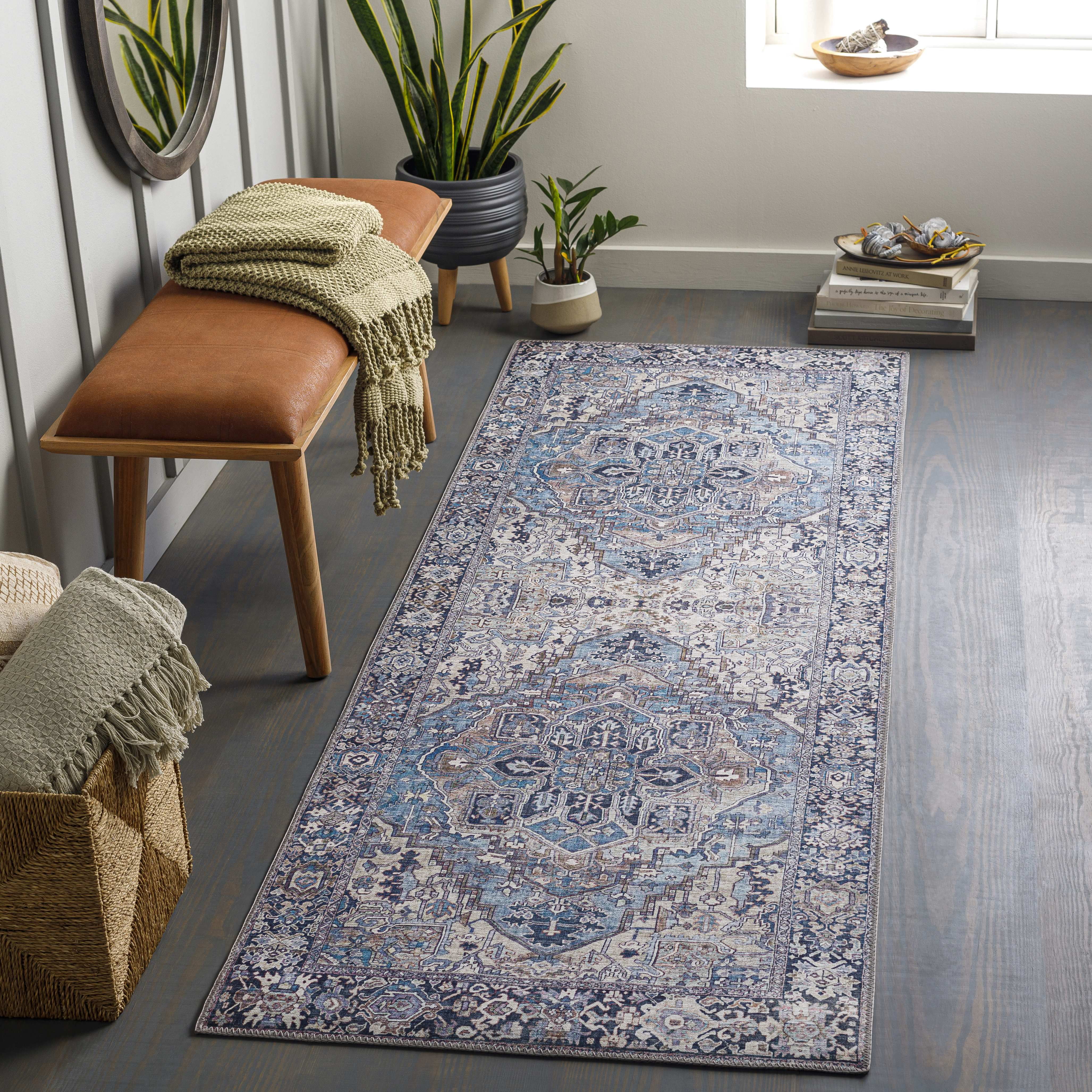 Mark&Day Area Rugs, 3x8 Manche Traditional Denim Runner Area Rug, Blue ...