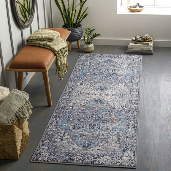Mark&Day Area Rugs, 3x8 Manche Traditional Denim Runner Area Rug, Blue Lilac Cream Carpet for Hallway, Kitchen, Bedroom or Living Room (2'6" x 7'6" Runner)
