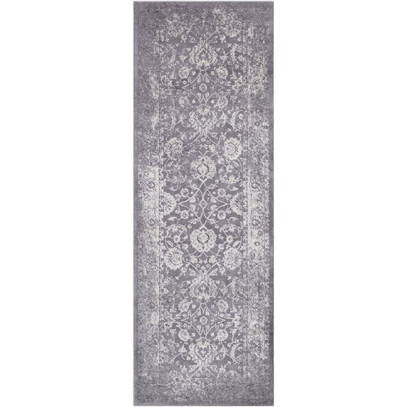 Mark&Day Area Rugs, 2x8 Meadows Traditional Medium Gray Runner Area Rug, Grey Ivory Carpet for Hallway, Kitchen, Bedroom or Living Room (2'7" x 7'7" Runner)