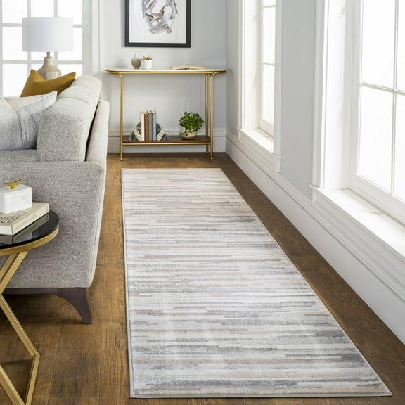 Mark&Day Area Rugs, 3x7 Orvelte Modern Medium Gray/Tan/White Runner Area Rug, Grey Brown White Carpet for Hallway, Kitchen, Bedroom or Living Room (2'7" x 7'3" Runner)