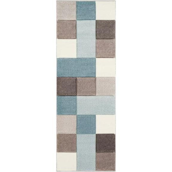 Mark&Day Area Rugs, 3x8 Piieet Modern Aqua Runner Area Rug, Blue White Carpet for Hallway, Kitchen, Bedroom or Living Room (2'7" x 7'7" Runner)