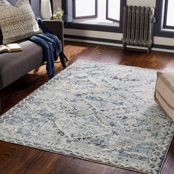 Mark&Day Area Rugs, 2x8 Allen Traditional Navy Runner Area Rug, Blue White Grey Carpet for Hallway, Kitchen, Bedroom or Living Room (2'6" x 8' Runner)