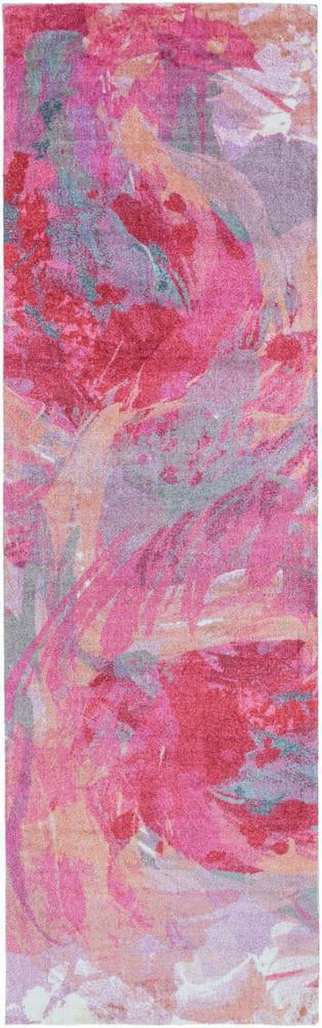 Arles Bright Pink and Gray Stain-Resistant Polyester Runner Rug 2'6" x 8'