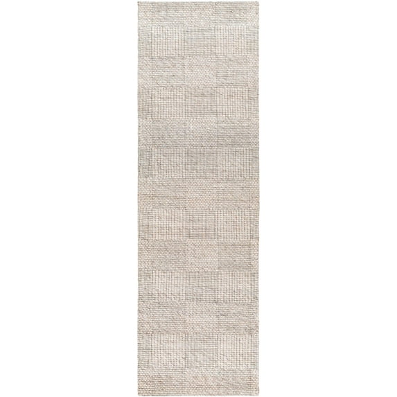 Mark&Day Wool Rugs, 2x8 Balleman Modern Ivory Runner Checkered Rug, Grey Beige Carpet for Hallway, Kitchen, Bedroom or Living Room (2'6" x 8' Runner)