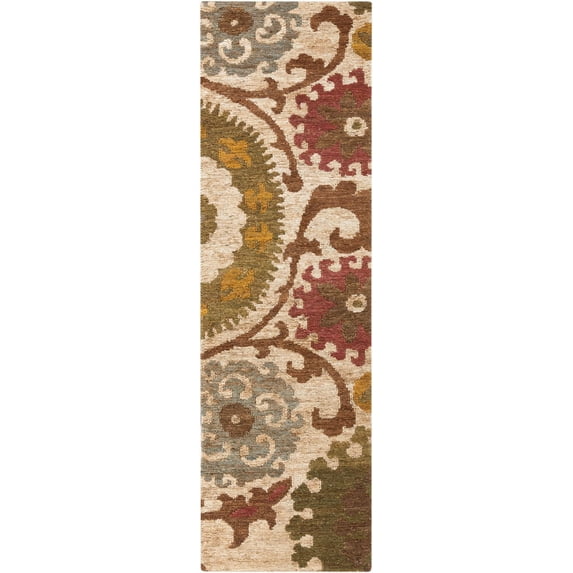 Mark&Day Jute Rugs, 2x8 Carthage Global Beige/Green/Blue Runner Area Rug, Brown Green Carpet for Hallway, Kitchen, Bedroom or Living Room (2'6" x 8' Runner)